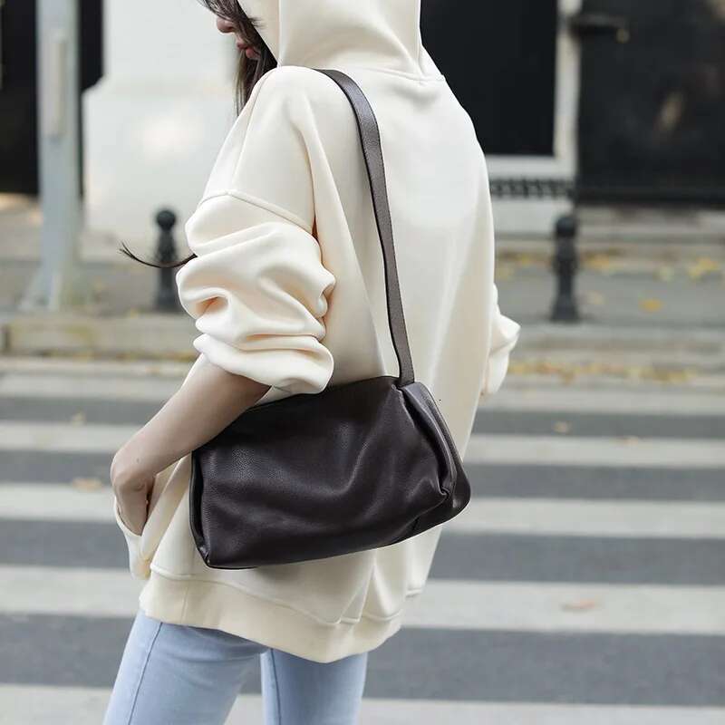 New Simple Shoulder Handbag Women's Genuine Leather Crossbody Real Cowhide Ladies Versatile Casual Small Pillow Bag