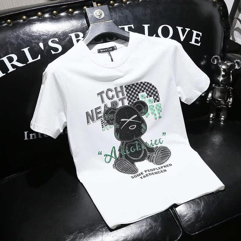 2025 Summer New Designer T-shirt Men's Personalized Hot Diamond Short Sleeve Large Bottom Shirt Rabbit Slimming Fashion Half Sleeve Fashion