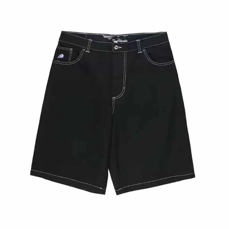 Men's Shorts Y2k Retro Jean Shorts Womens Cartoon Embroidery Knee Length Baggy Jeans Wide Leg Denim Short Pants Mens Shorts z250219