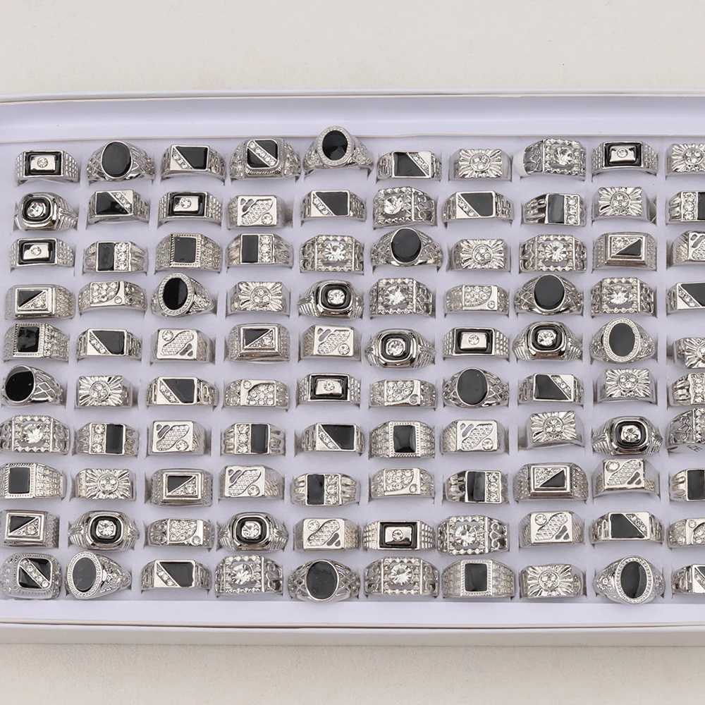 20Pcs/Lot Retro Punk Gothic Enamel Oil Drop Square Rings for Men Women Vintage Jewelry Accessories Party Gifts Mix StyleXJ250219