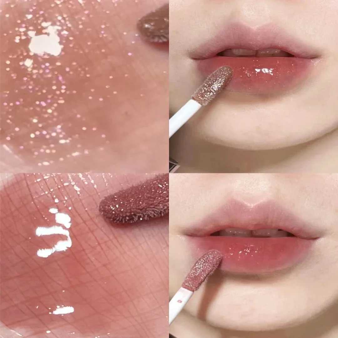 Fine Glitter Glass Lip Gloss Mirror Diamond Shimmer Liquid Lipstick Waterproof Jelly Transparent Lip Glaze Tint Make UpW250219