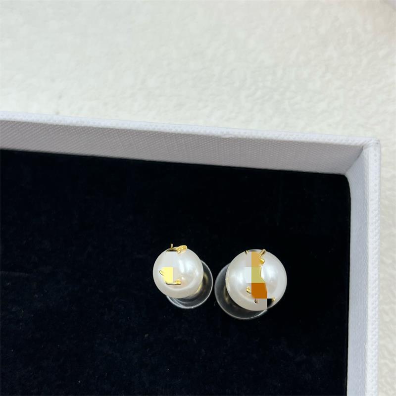 Luxury round ball pearl designer earrings asymmetric stud 18k gold charm elegant love geometry pearls earring earings ear rings jewelry
