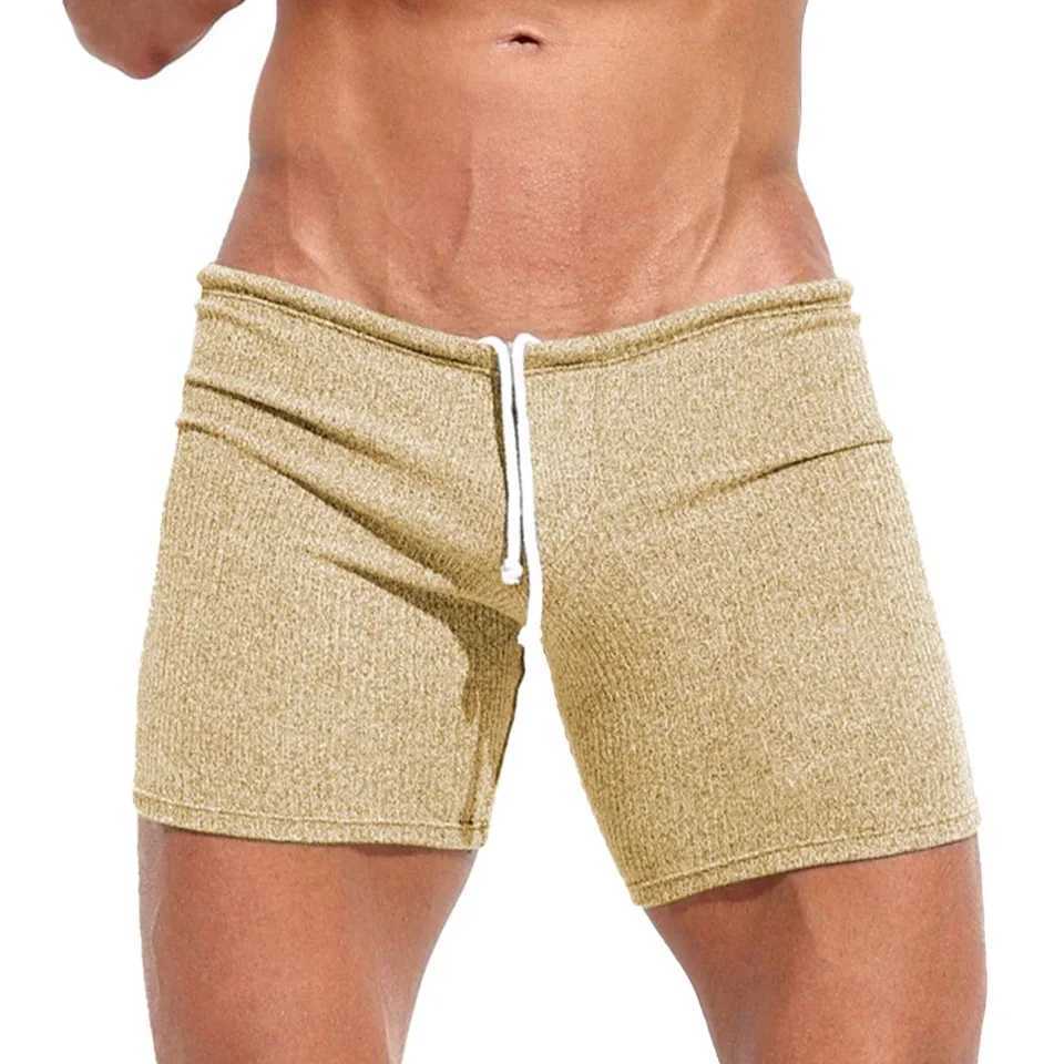 Men's Shorts Mens Sexy Drawstring Ribbed Sleepwear Shorts Outdoor Sports Jogging Gym Sportswear Short Pants Holiday Casual Slim Male Shorts z2502