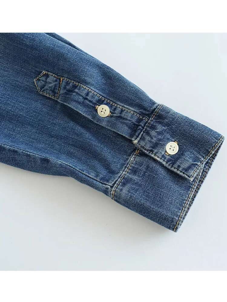 Trasymmetric Denim Blue Button Up Shirt Woman Oversized Shirts And Blouses For Women Long Sleeve Top Female