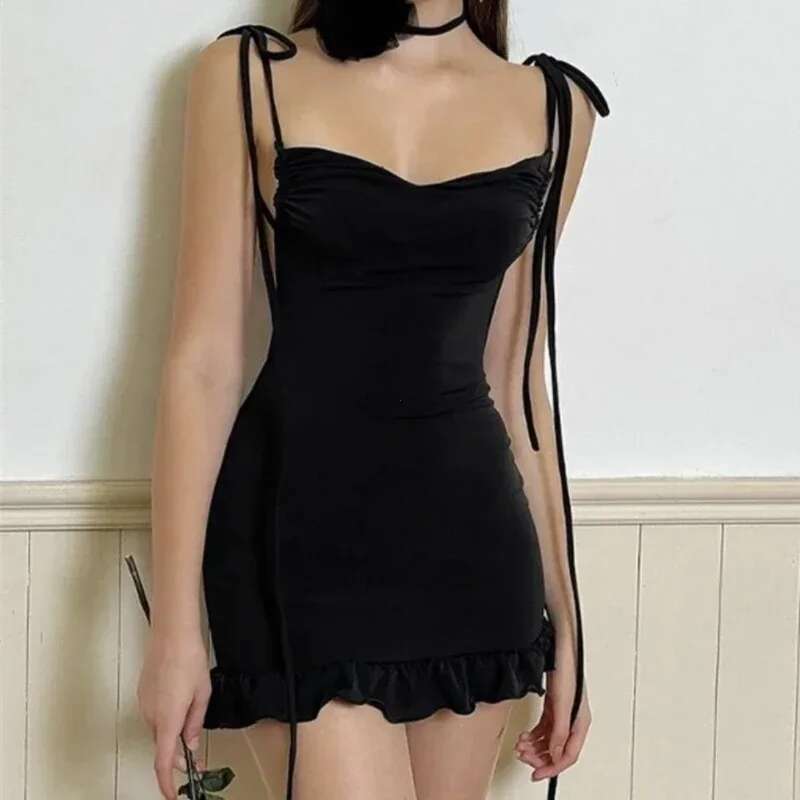 Summer Sexy Mini Women Sleeveless Streetwear Strap Backless Bodycon Folds Split Dress Party Club Elegant A-E Dresses