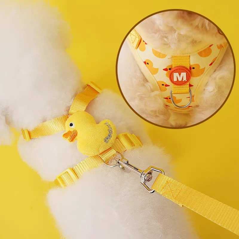 Cartoon Duck Dog Harness and Leash Set Adjustable Puppy Collar Strap Pet Cat Harness Vest for French Bulldog Walking AccessoriesXJ250218