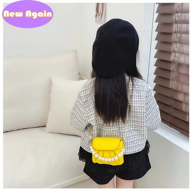 Two way use Kids Pearl messenger bags Girls lovely fold crossbody Bags Childrens Princess mini Purses Baby Kid Bag NA050 250219