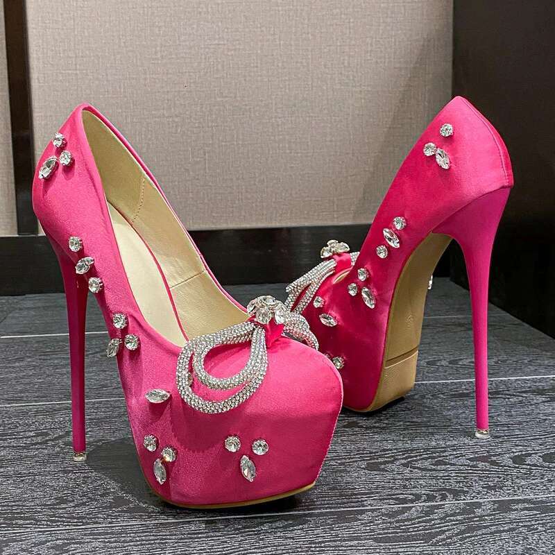 Extreme Rhies Butterfly-knot Platform Pumps Women Stiletto Heels CRYSTAL Round Toe Party Wedding Stripper Shoes
