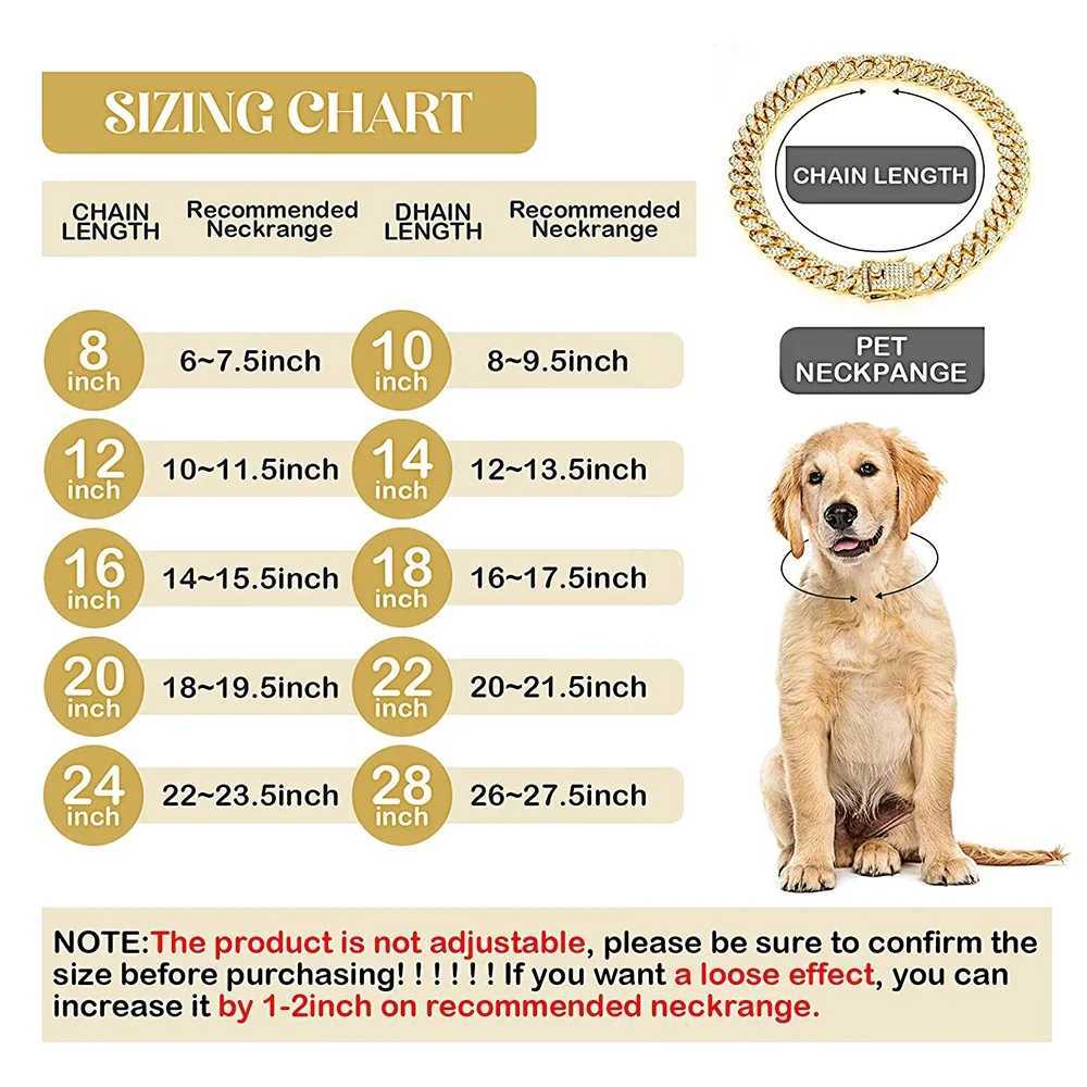 Rhinestone Dog Chain Collar Metal Strong Gold Cuban Link Dog Necklace Luxury Diamond Puppy Cat Collar Dog Jewelry AccessoriesXJ250218
