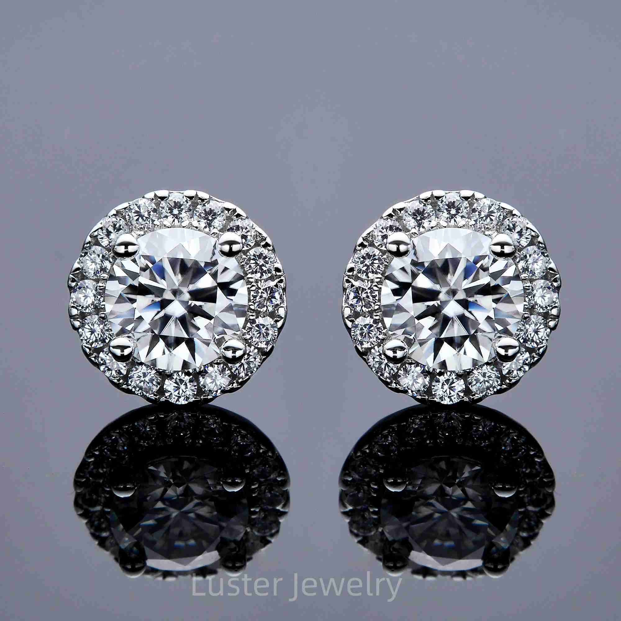 Luster Classic Halo Moissanite Round Bezel Setting 5mm 0.5ct VVS Moissanite Stud Earrings 925 Sterling Silver for Women
