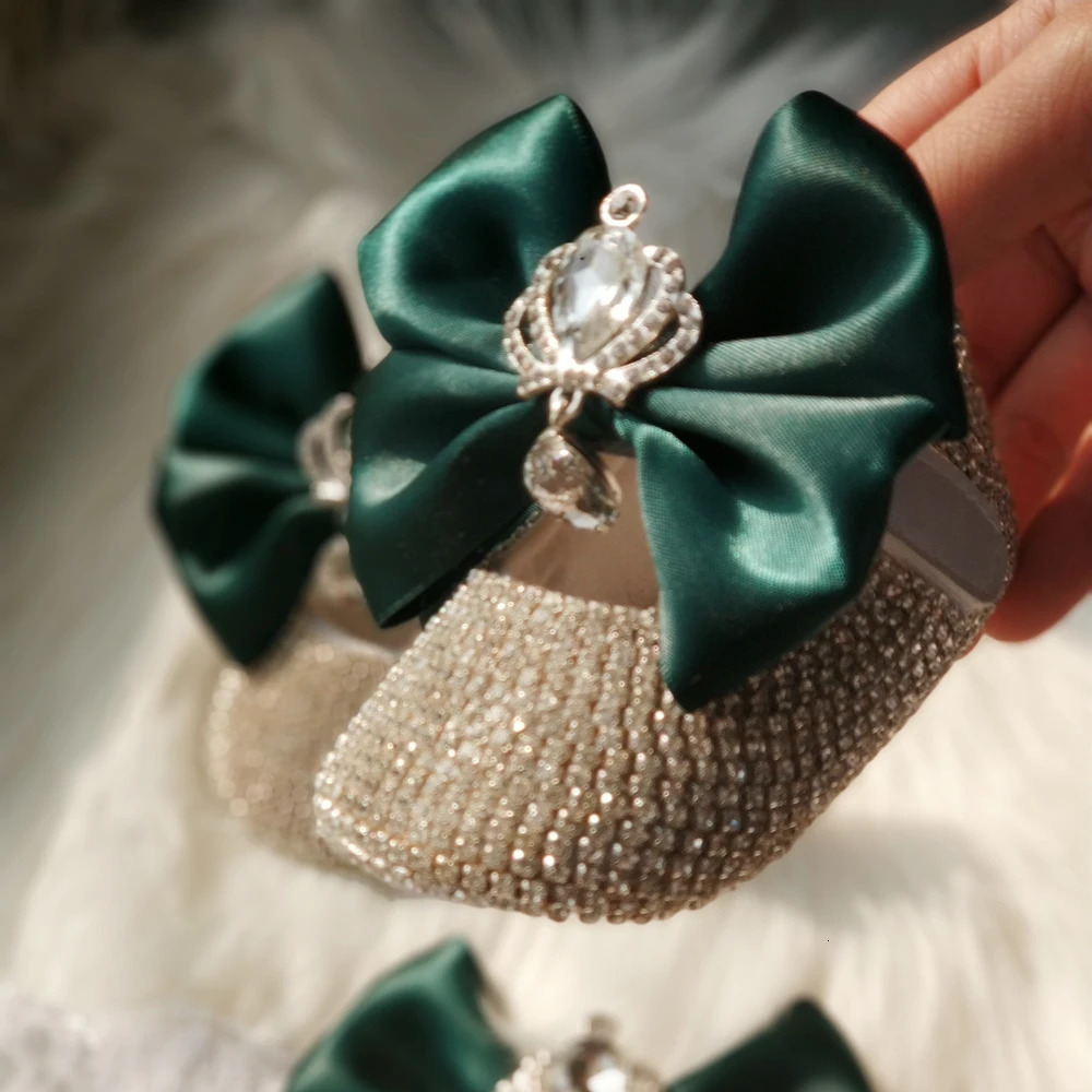 Dollbling Emerald Crown Baby Cirb Shoes Green Bow Headband Set Bling Bebe Name Ballet 100 Day Ballerina Princess Girl First Wa 250219