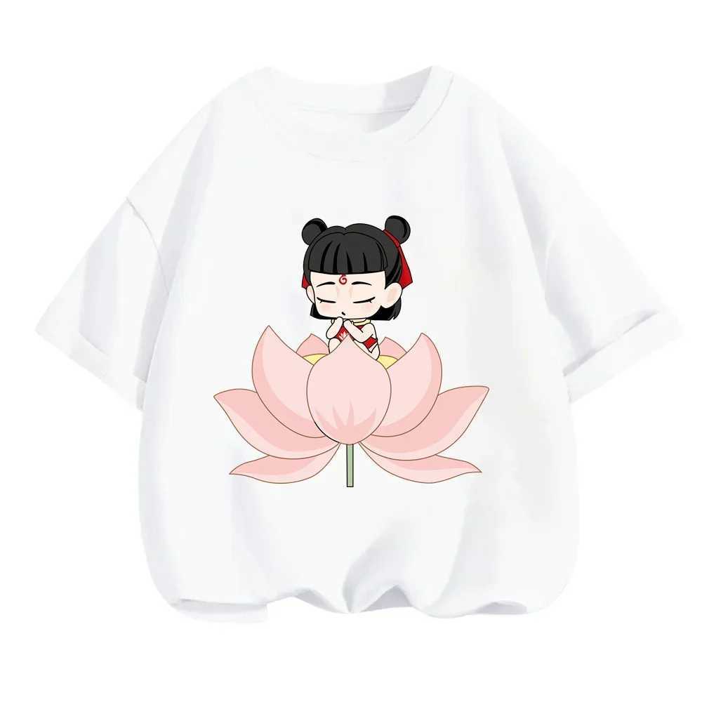 Adorable Summer T-Shirts for Boys Girls Nezha from Chinese Mythology in Q-Version Prints Cute and Fitted O-Neck Tops for Kids M250219