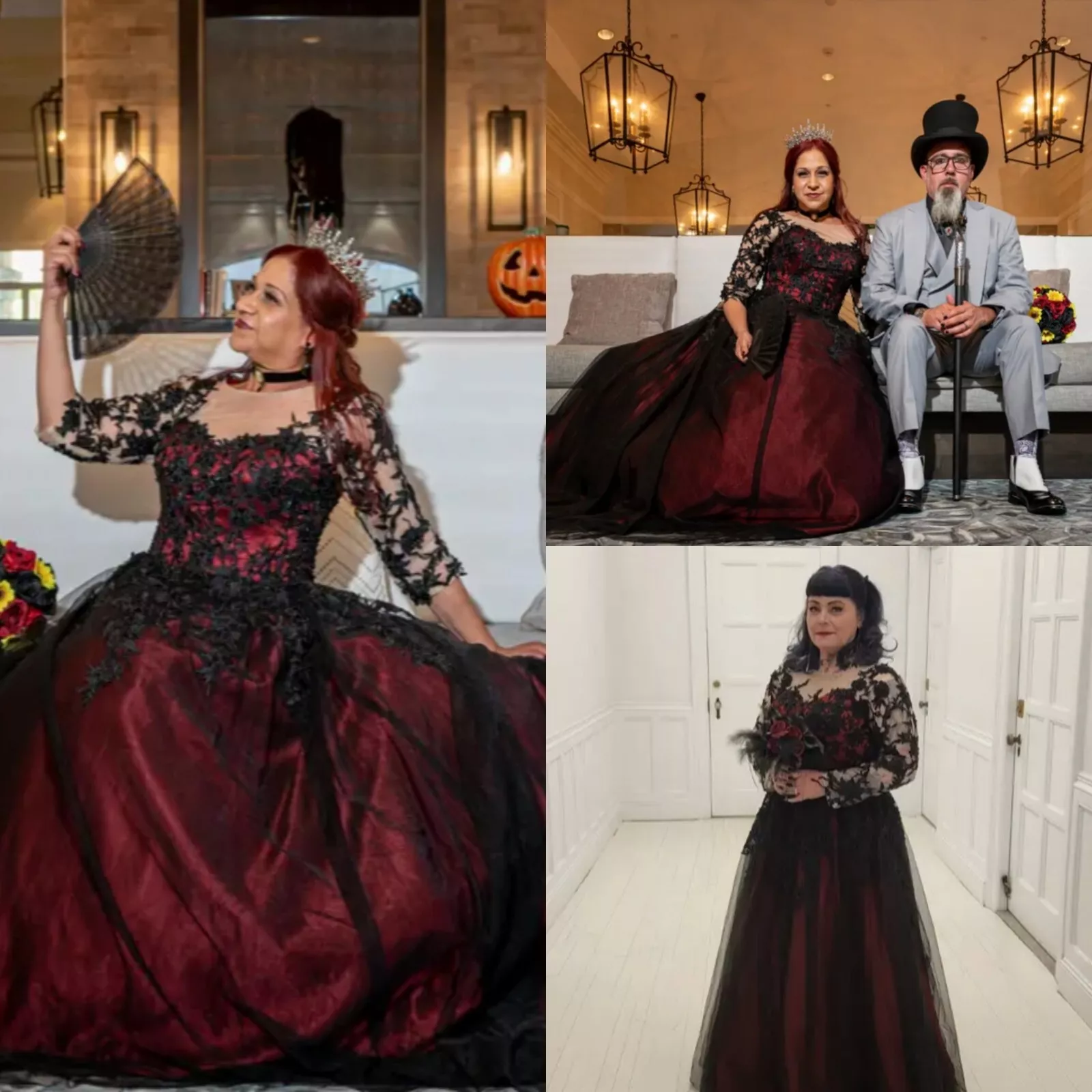 Black And Burgundy A-Line Gothic Wedding Dresses Long Sleeves Lace Appliques Floor Length Vintage Bridal Gown 2025 Vestido De Novia
