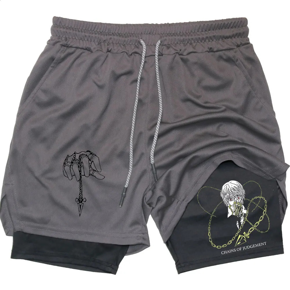 Anime Performance Shorts Kurapika Printed GYM Casual Sports Compression Workout Running Mesh 2 In 1 Sport Short Pants 250218