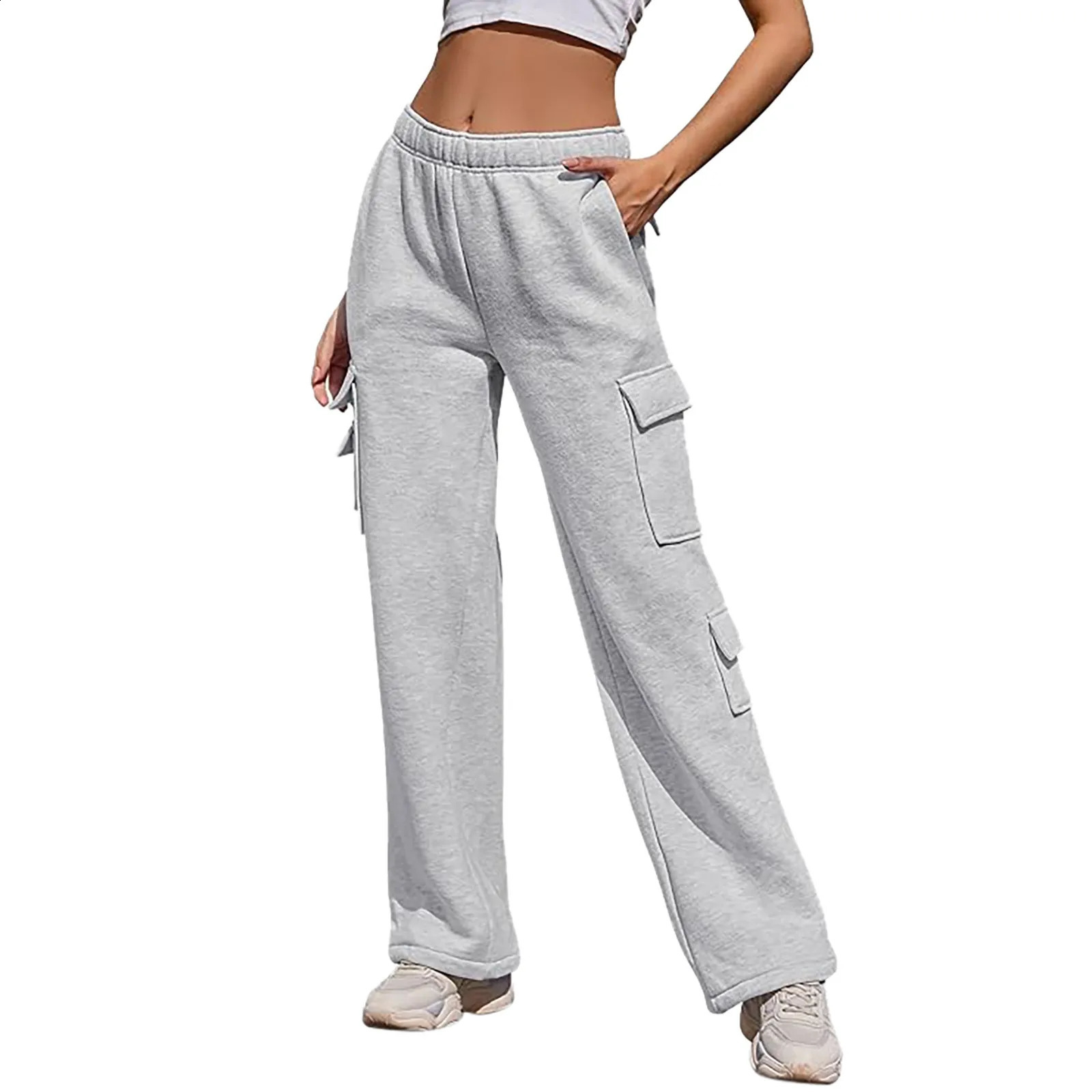 Solid Color Womens Versatile Cargo Pants Casual Multi Pockets Drawstring Comfortable Trousers Autumn Winter Female Long Pants 250218