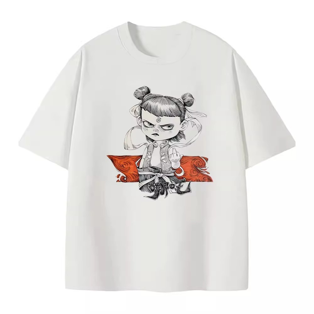 Summer 2025 New China-chic Cotton Round Neck Male And Female Youth Personality Designer T-shirt Nezha Printed Short Sleeve T-shirt Loose Casual Top