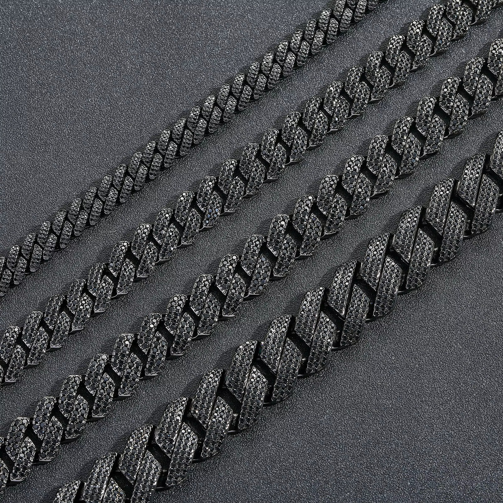 BES 10/13/15/20mm Black Color Necklace Iced Out Cz Prong k Bracelet Dia Cuban Chain Hip Hop Jewelry