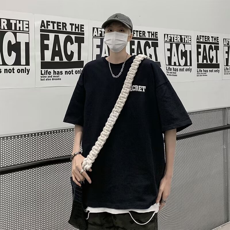 Solid Color Short Sleeved Summer New Designer T-shirt Fashionable Clothing Oversized Hip-hop Personality Retro American Commercial Street Men's C