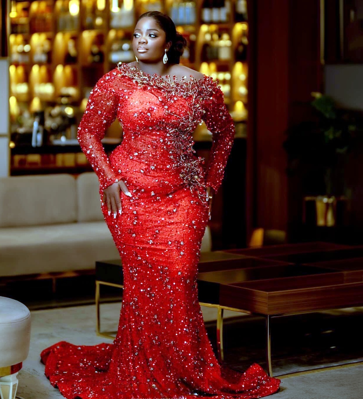 Aso Ebi Red Mermaid Prom Dresses 2025 Crystals Beaded Sequined Evening Formal Party Second Birthday Engagement Gowns Plus Size Dress For Special Occas