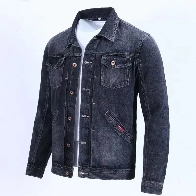 Blue Male Jean Coats Button Pocket Mens Denim Jacket Autumn Cowboy G Winter Oversize ed Size L Outwear Clothing in Y2k 250214