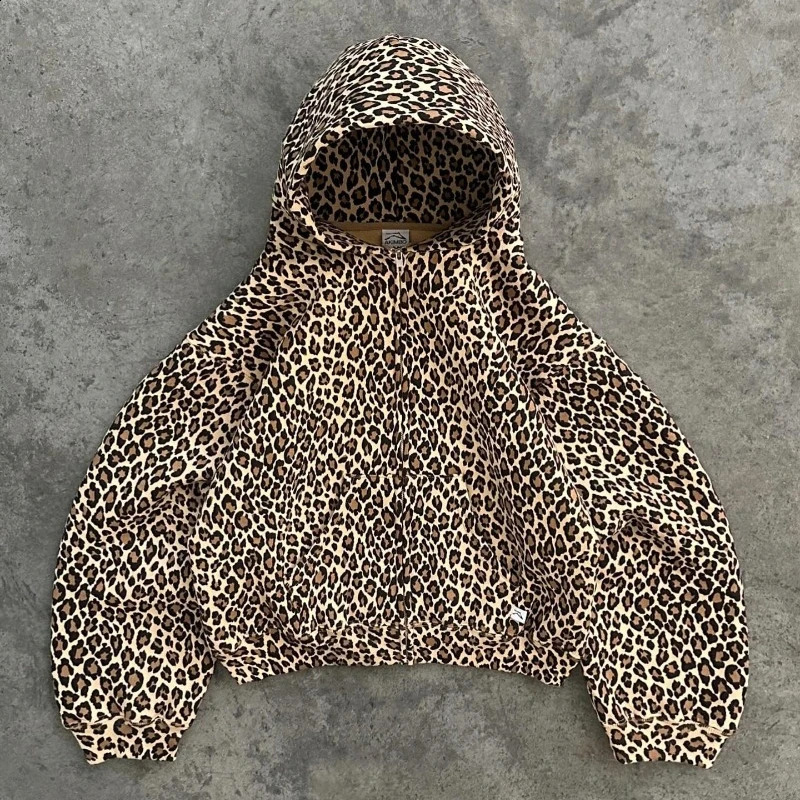 Y2K Hoodie vintage Leopard print Pattern Harajuku Oversized hoodie Hip Hop Gothic Fashion Men women Casual Sweatshirt Top 250218