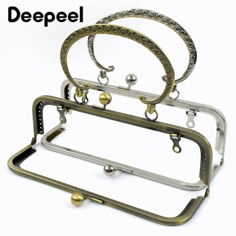 1/2/5Pcs Deepeel 20cm Embossed Metal Bag Handles Purse Frame Kiss Clasp Women Handbag DIY Sewing Brackets Woven Bags Accessories 250214