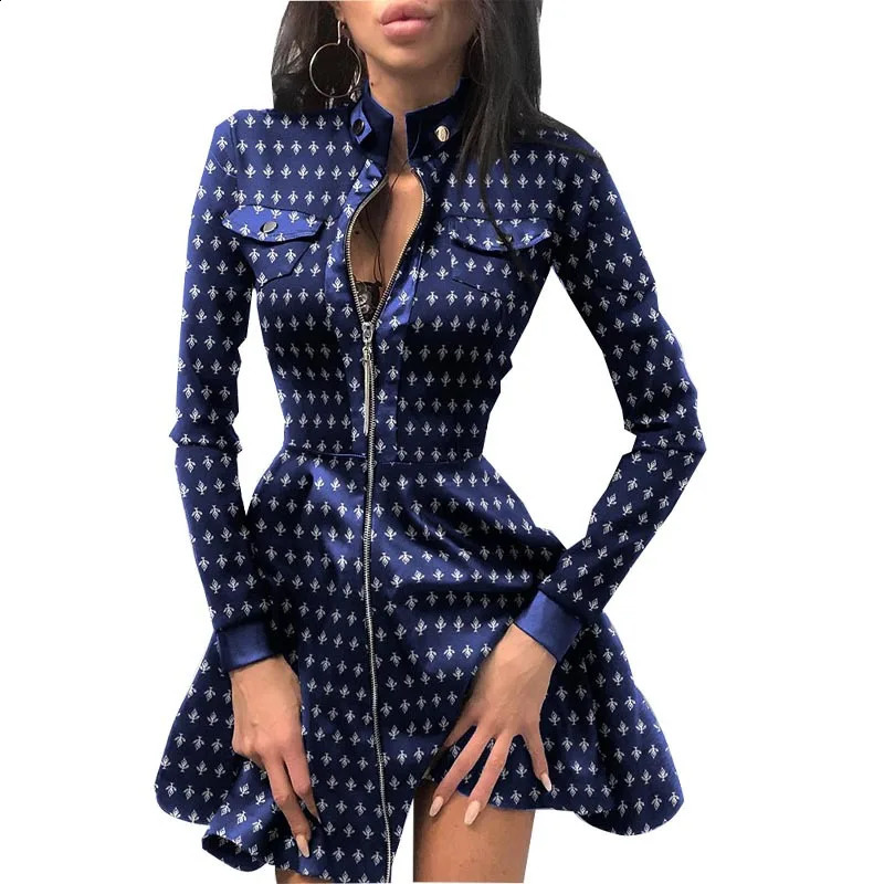 Spring Winter Long sleeved V-neck Dress Zipper pocket Womens Clothing 250218