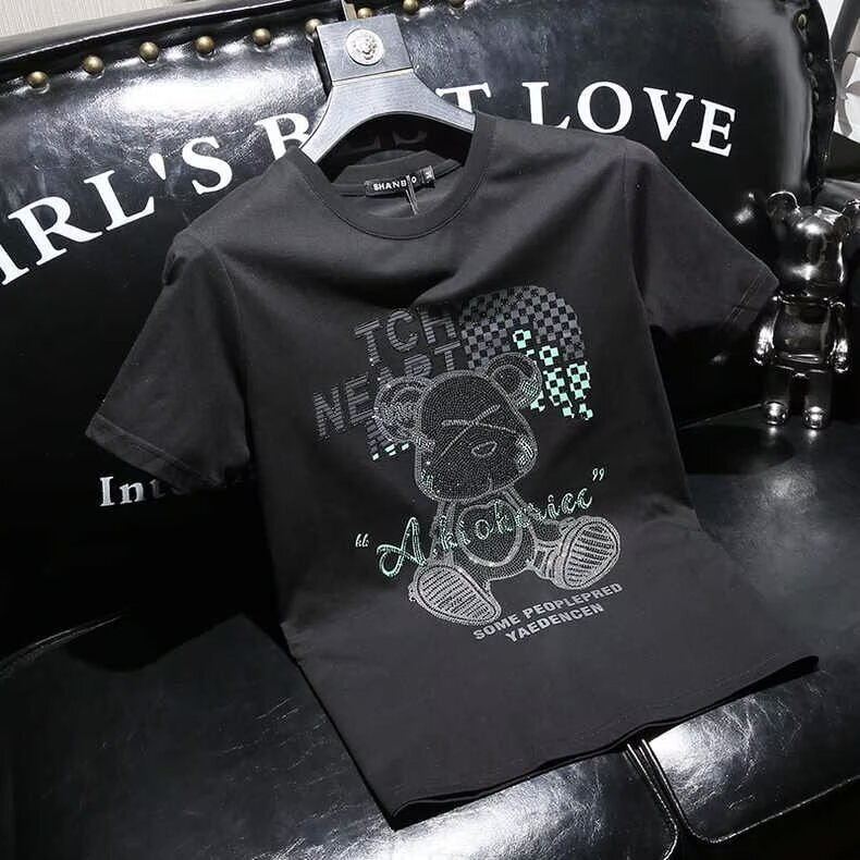2025 Summer New Designer T-shirt Men's Personalized Hot Diamond Short Sleeve Large Bottom Shirt Rabbit Slimming Fashion Half Sleeve Fashion
