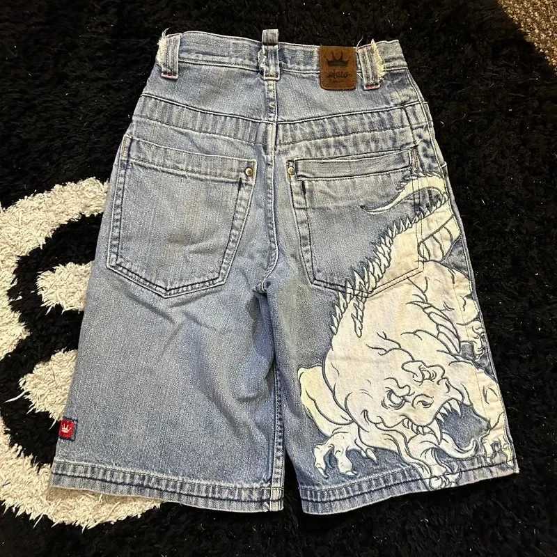 Men's Shorts Funny gothic pattern design 2000s versatile summer denim shorts for men 2024 new vintage fashionable hip-hop y2k baggy pants z250219