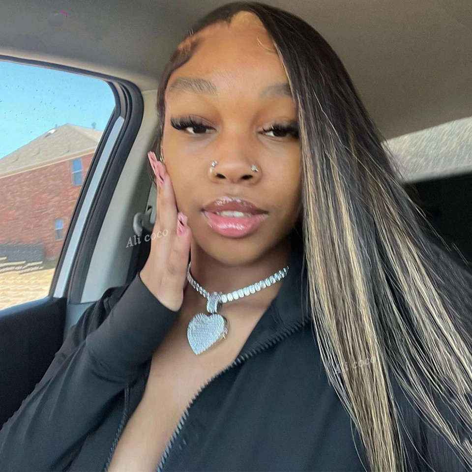 Ombre Blonde 13X4 Transparent Lace Front Human Hair Wig Brown highlights glueless Ash Blonde lace frontl Wig Pre Plucked New Hot