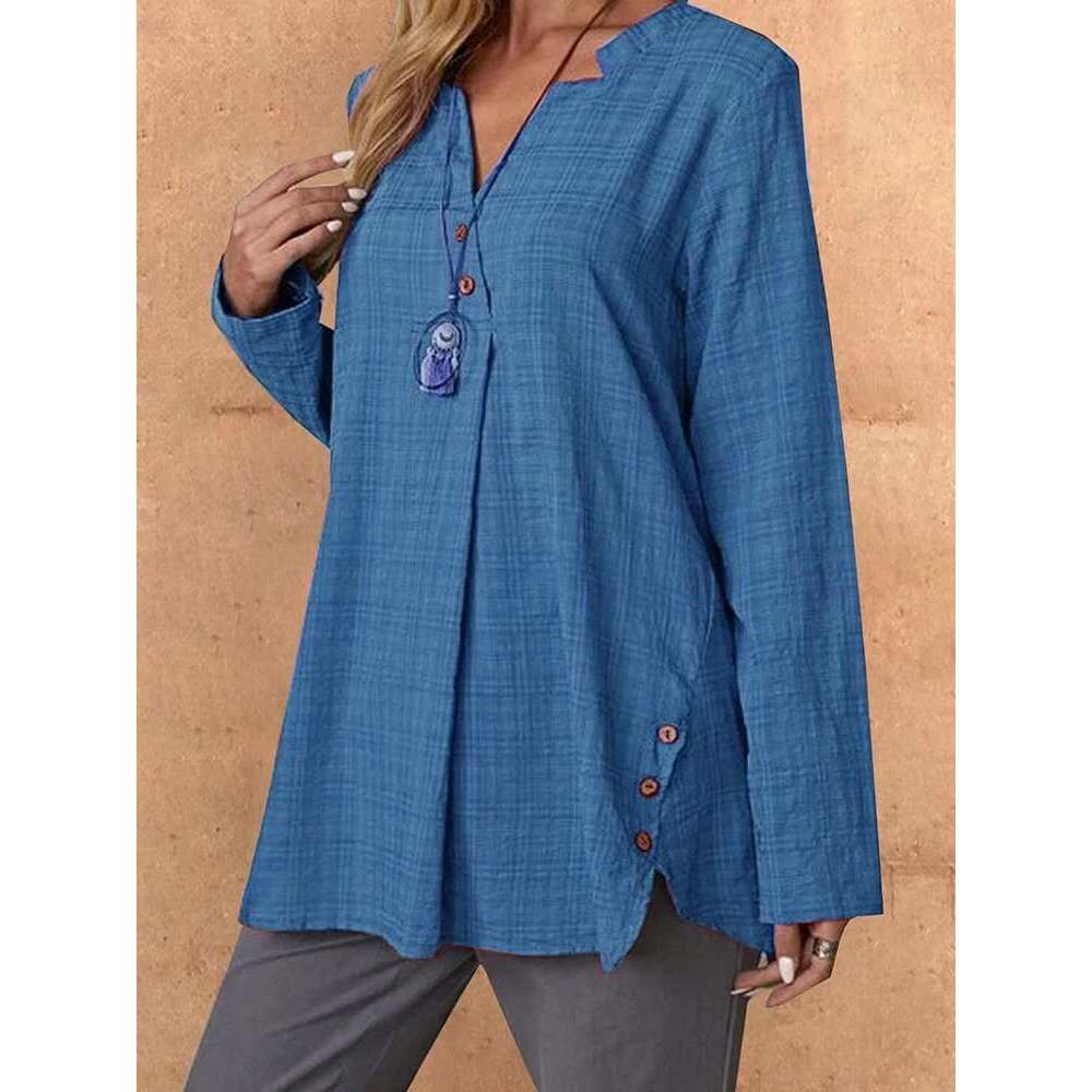Sporty Chic Fashion Women's Long Sleeve Square Printed Open Collar Shirt Button Vintage Old Tops Best Choice For Summer