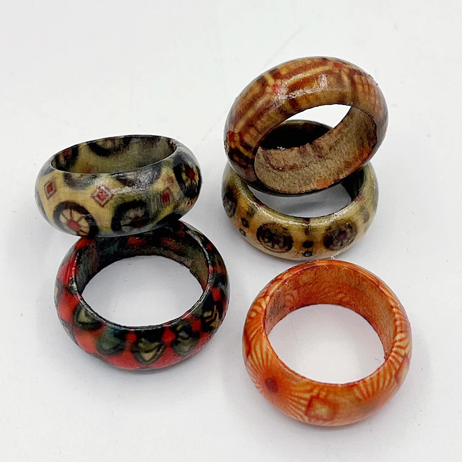 50/100Pcs Vintage African Totem Wood Neutral Ring Ethnic Style Mixed Payment Multi Piece Set Finger Accessories Jewelry Gifts 250218