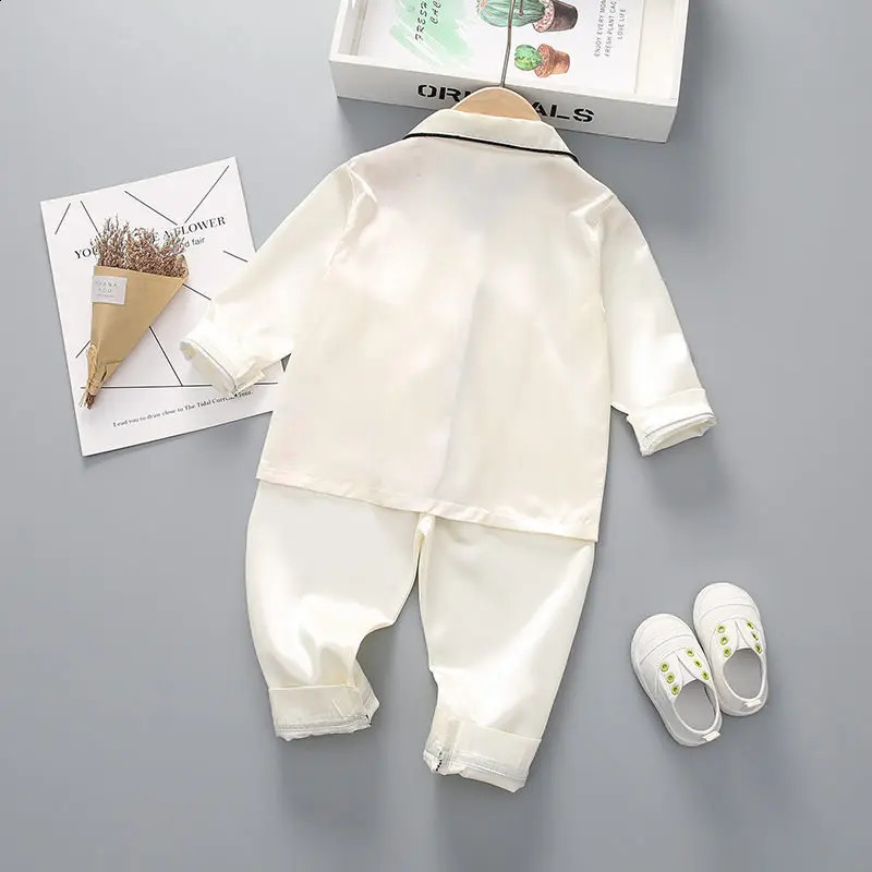 Boys Girls Kids Pajama Sets Causal Solid Long Sleeve T-Shirt Tops with Pants Toddler Baby Sleeping Clothes Pijamas Sleepwear 250218