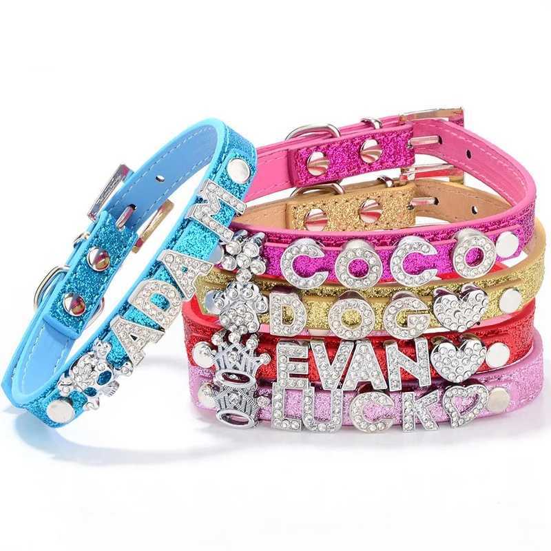 Personalized Id Dog Collars Rhinestone Dog Pendant Adjustable Puppy Kitten Neck Strap Anti-Lost Pet Cat Collars Dog AccessoriesXJ250218