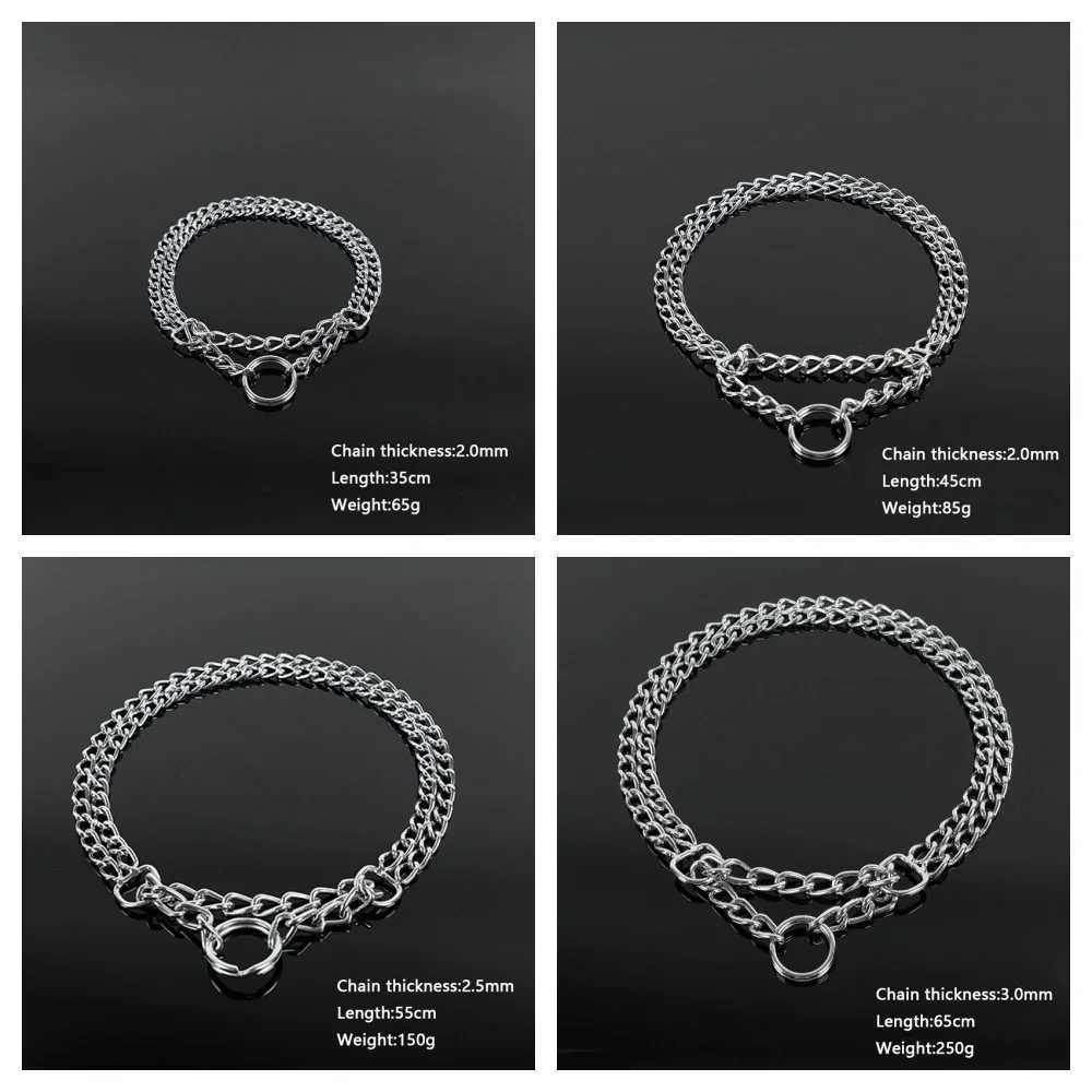 35-65cm Dog Collar Metal Adjustable Double Row Telescopic Chain Triple Ring Explosion-Proof Punch Collar Dog Training Supplies W250219