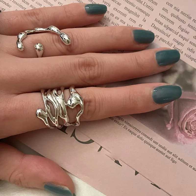 2024 New Arrival Irregular Hollow Silver Color Wide Ring Female Fashion Retro Unique Design Handmade Jewelry GiftsXJ250219
