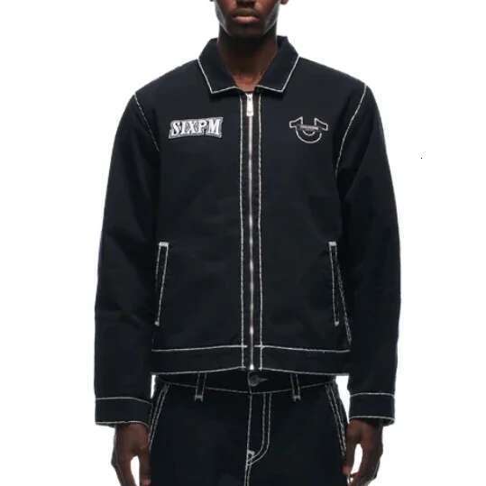 Hip hop letter embroidered jacket jeans two-piece set Y2K streetwear men's and women's sportswear retro loose leather bicycle punk jacket se