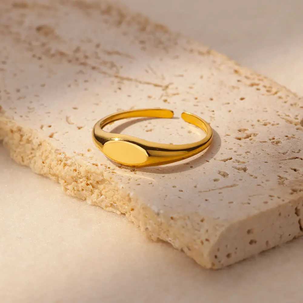 Stainless Steel Oval Rings For Women Men Open Adjustable Gold Color Finger Rings Wedding Fashion Jewelry Gift anillos mujerXJ250219