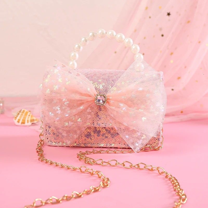 Children Wallet Small Bag Cute Girl Classic Coin Purse Handbag Flower Beading Princess Kid Money Bag Baby Shoulder Bag 250219
