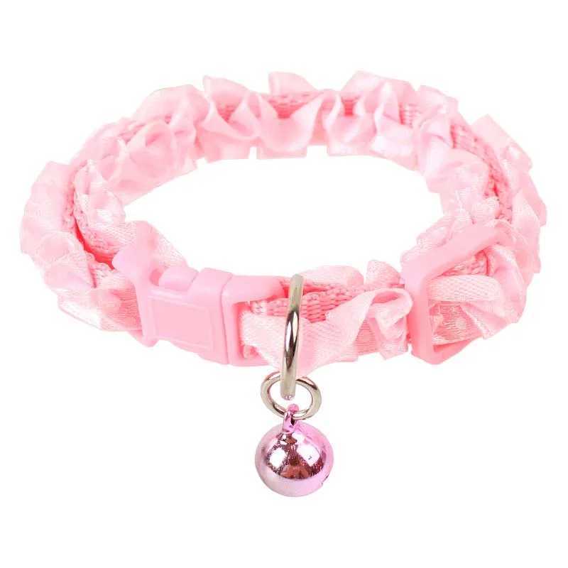 Cute Lace Sweet Pet Collar Necklace Dog Cat Collar With Bell Pendant Adjustable Small Medium Dogs Puppy Supplies Safety Buckle W250219