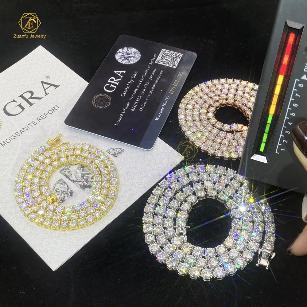 Sterg Sier VVS Moissanite Tennis Chain Pass Dia Tester 2MM 3MM 4MM 5MM GRA Certificate Hip Hop Fine Chains Necklace
