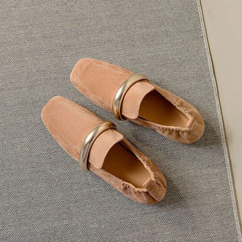 Cow suede loafers all real leather women flat shoes