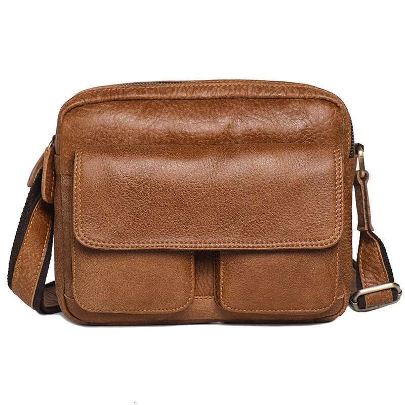 Retro Top Layer Cowhide Male Horizontal Crossbody Men's Real Leather Casual Shoulder Bag 7.9 "Ipad