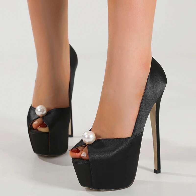 2025 Fashion String Bead Platform Pumps Women High Stiletto Heels Peep Toe Party Stripper Shoes atos De Mujer
