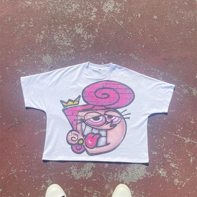 High Street fashion crew neck Short sleeve cartoon print oversized T-shirt for women Y2k Harajuku Fashion vintage couple shirt 250214