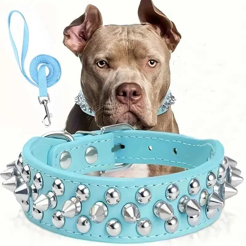 Spiked Dog Collar And Leash Set Rivet Leather Dog Collar Adjustable Dog Collar For Outdoor Walking W250219