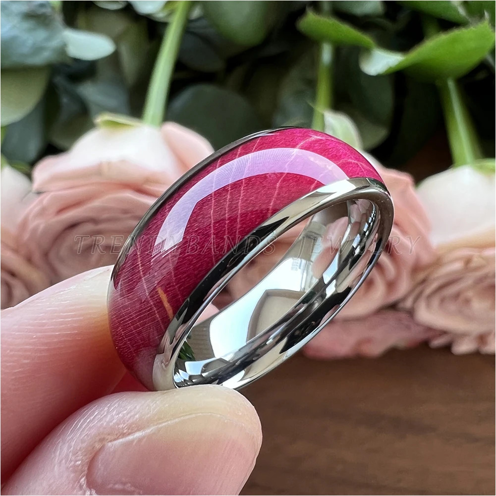 8mm Multicolor Tungsten Ring for Men Women Wedding Band Colorful Dyed Elder Wood Inlay Domed Polished Shiny Comfort Fit 250213
