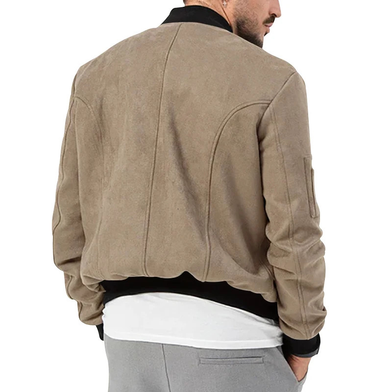 25 Mens Solid Suede StandUp Jacket Button Cardigan CrossBorder Casual Vintage American 250210