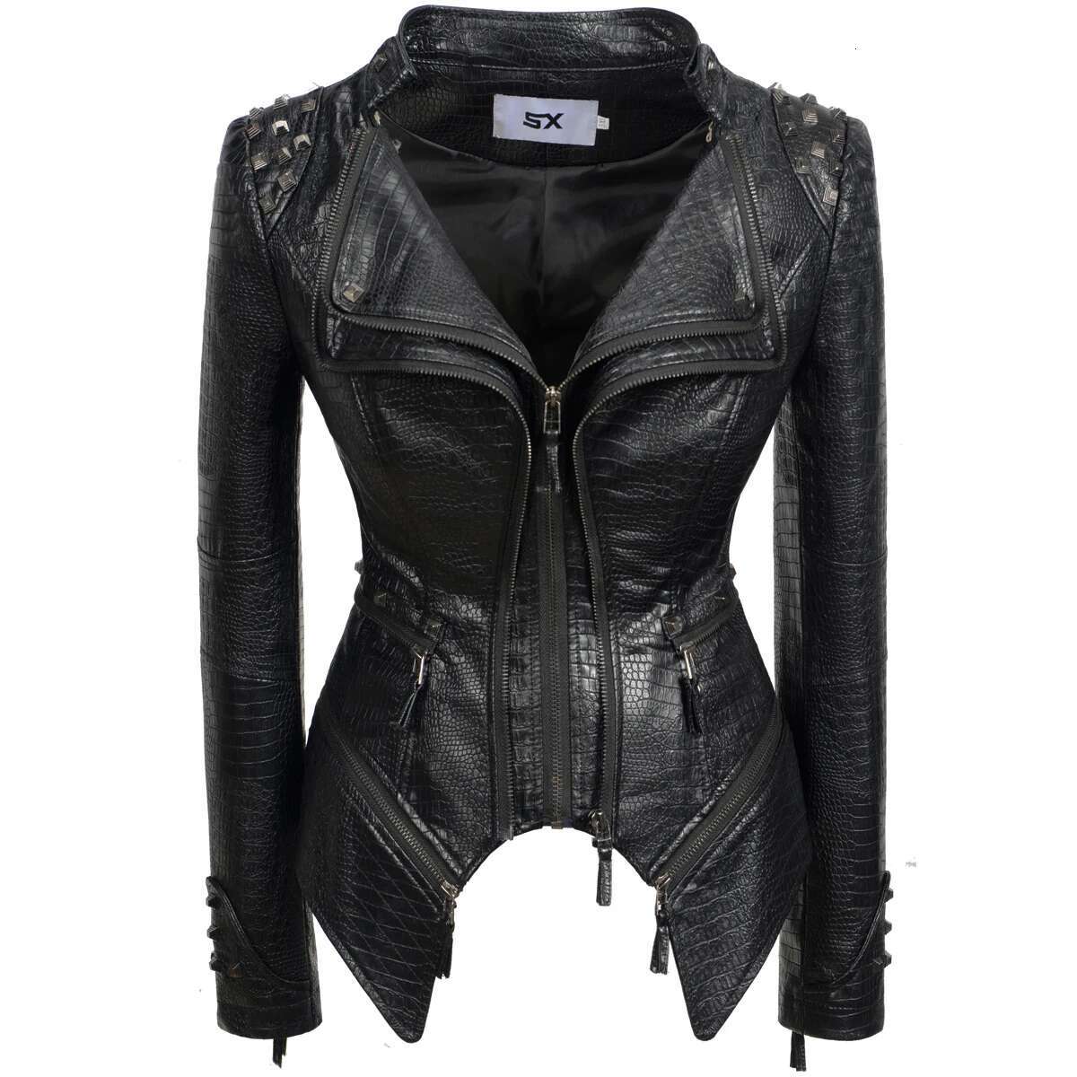 Fashion SX Women's Crocodile Rivet PU Perfect Shape Motorcycle Bicycle Jacket