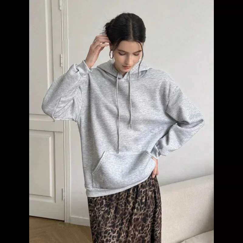 2025 Women Oversized Fleece Hoodies Female Long Sleeve Hooded Sweatshirt With Pentagram & Leopard Print Casual Loose Pullover